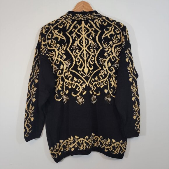Vintage Selena Faye Sweater Size L Black and Metallic Gold Sweater 80s - Picture 6 of 8